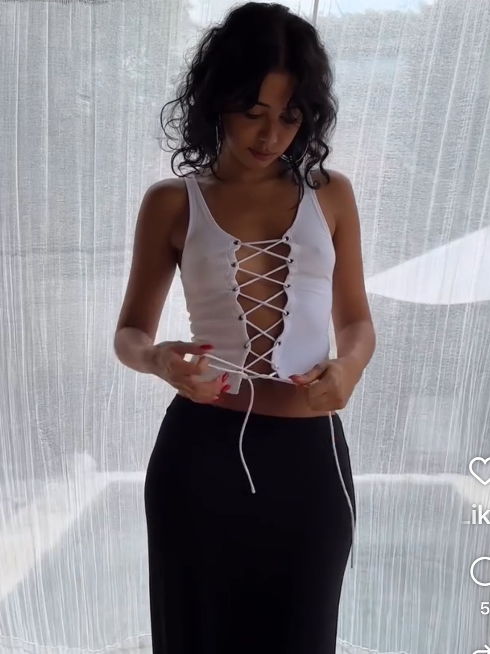 Indah Khloe White Lace-Up Front Tank